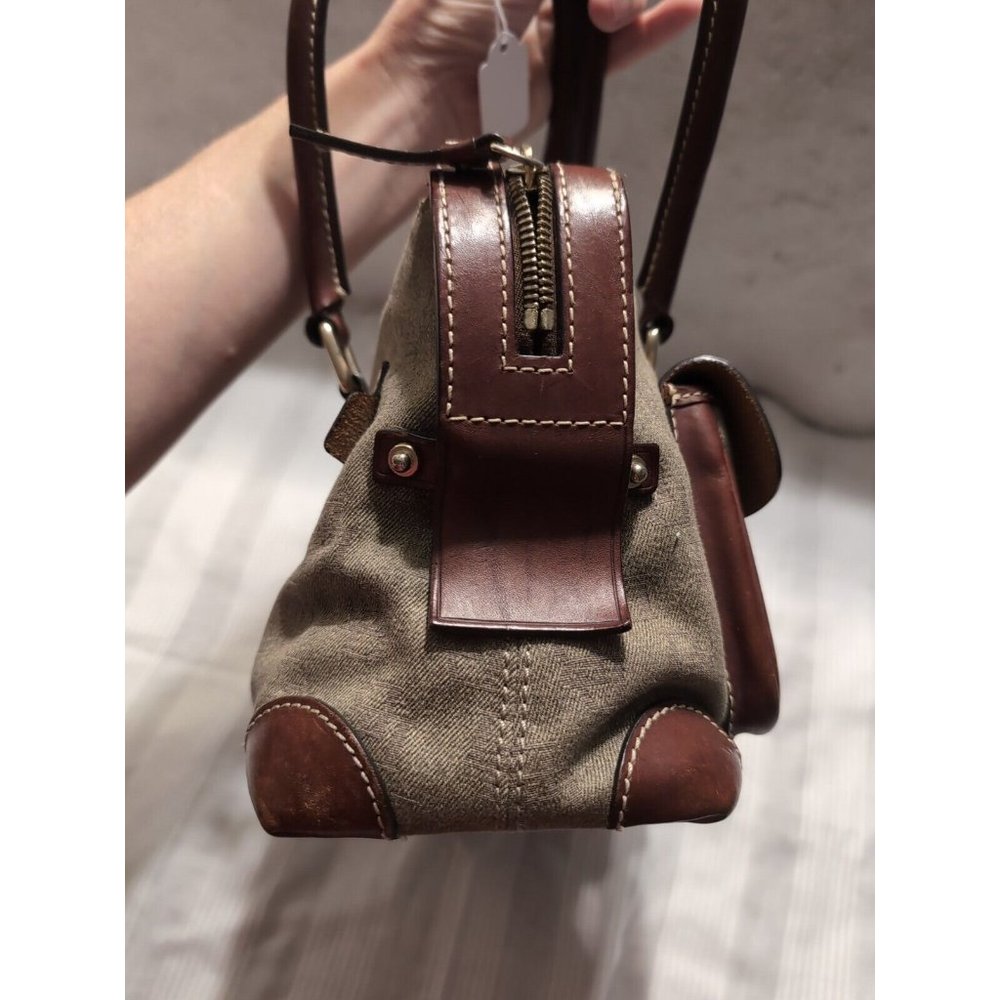 Dooney & Bourke Signature Beige Brown Double Lock Pocket Medium Satchel Bag - Picture 6 of 13